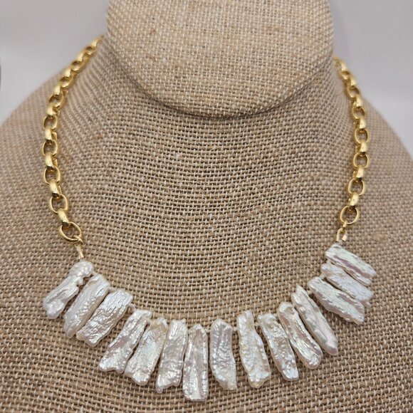 (NWT) Freshwater Stick Pearl 14k Gold Filled Chunky Chain Necklace